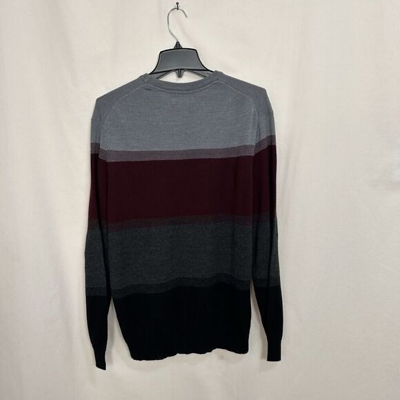 Club Room Mens LG Crew Neck Sweater Gray/Burgandy Lightweight Merino Wool Blend - Picture 5 of 5